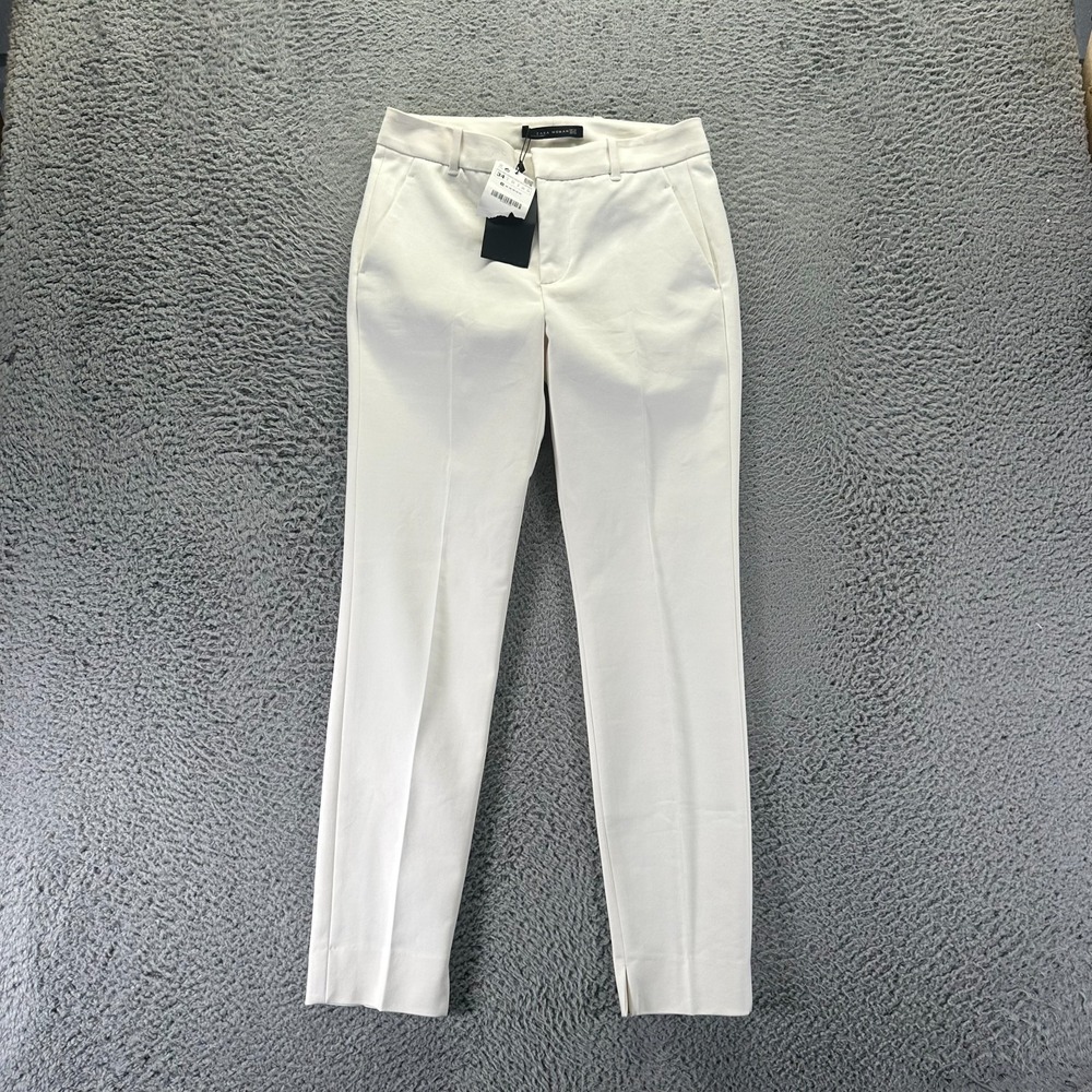 Zara Pant Women's 2 Beige Cotton Ankle Formal Business Career Preppy Stretch